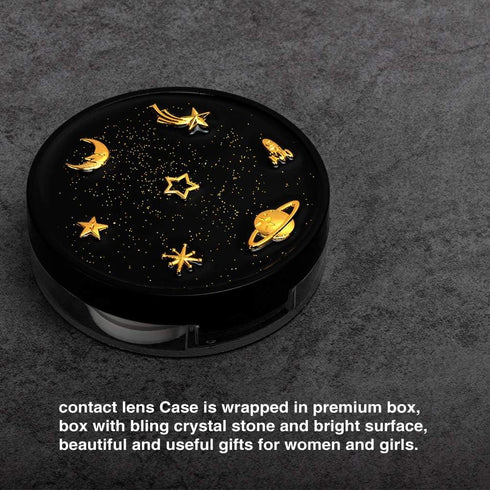 Contact Lens Case, Cute Moon and Stars Holder Kit with Remover Tool, Tweezers, Mirror, Storage Box