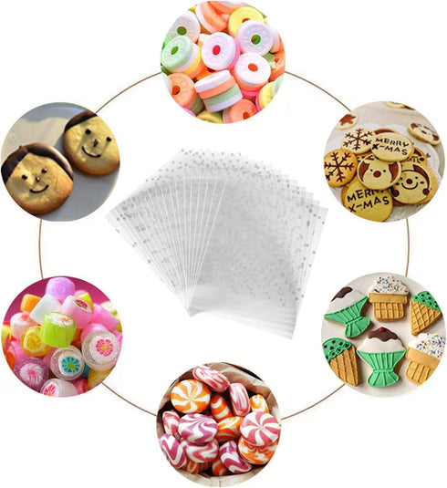 Cookie Bags, 200 Pcs 4 x 6 Self Adhesive Cellophane Treat Bags, Clear Plastic Bags for Party Gift Giving Bakery