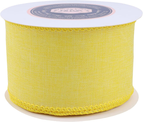 VATIN Linen Wired Ribbon, 2-1/2 Inch X 10 Yard Light Yellow Burlap Wired Ribbon for Gift Wrapping, Crafts