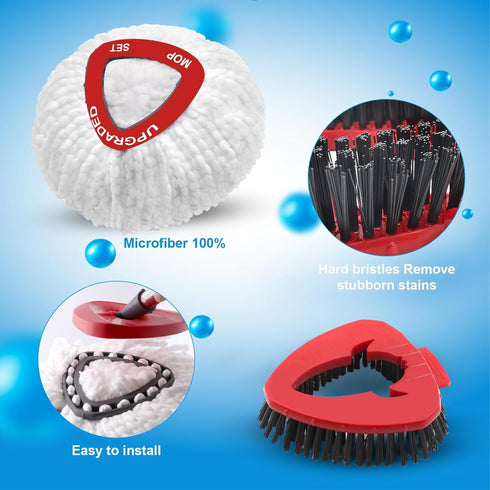Spin Mop Head Replacement for EasyWring 1 Tank - Upgraded Scrub Brush Mop Set with 2 Microfiber Mop Refills and Handle