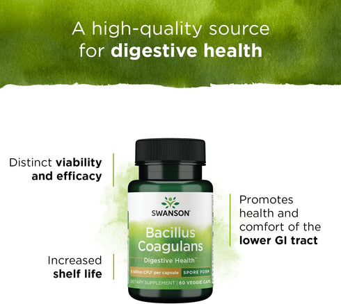 Swanson Bacillus Coagulans, 60 Veggie Capsules, 6 Billion CFU, Natural Probiotic Supplement for Digestive Health