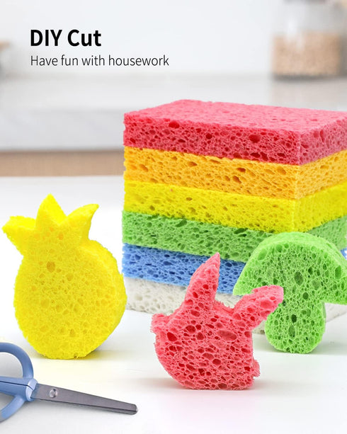 Cellulose Sponges, Heavy Duty Scrub Kitchen Sponge, Eco Sponges for Tough Messes without Scratching, 6 Pack