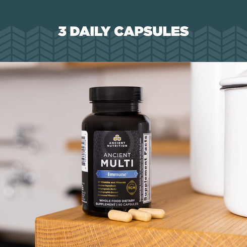 Ancient Nutrition Multivitamin for Immune Support, 21 Vitamins and Minerals with Vitamin D & C, 90 Capsules