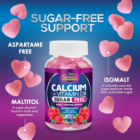 Sugar Free Calcium Gummy Bites Plus 400 IU Vitamin D3, 60 Gummies, Bone Health & Immune Support, Non-GMO, Berry Flavor