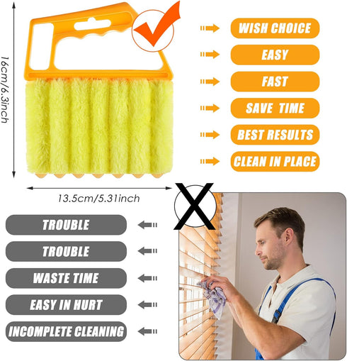 1 Piece Yellow Hand Held Cleaner Tool for Window Venetian, Washable Mini Cleaner Brush, 7 Finger Dusting Tool for Air