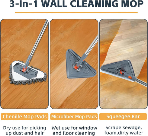 Lihengkong Long Handle Wall Mop & Baseboard Cleaner - Multi-Surface Dusting Tool for Walls, Floors, Baseboards