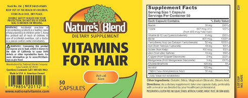 Nature's Blend Vitamins for Hair Capsules, 50 Ct
