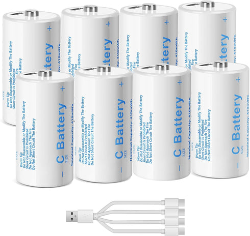 winbasic C Batteries C Size Rechargeable Lithium Batteries, LR14 4100mWh 1.5V USB-C Charging