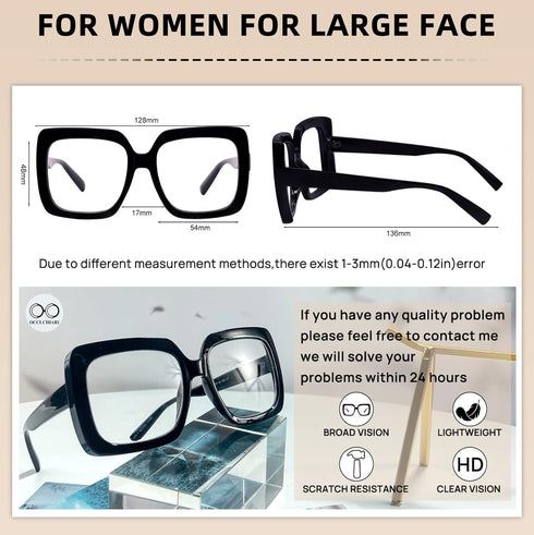 OCCI CHIARI 1.5 Reading Glasses Women Oversized Durable Reader (1.0 to 4.0) Large Frame