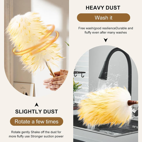 16 Inch Lambswool Duster with Bamboo Handle, Soft Natural Wool Feather Dusters for Home, Office, Car Cleaning