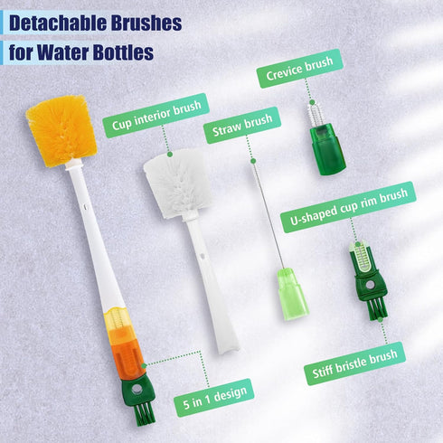 Rovella Set (1Pc Five-in-one Bottle Brush Green), Long Handle Bottle Cleaning Brush Straw Brush Nipple Brush