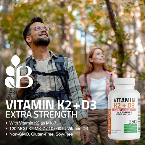 K2 (MK7) D3 10,000 D3 120 K2 MK-7 120 Bronson Vitamin with Extra Strength Supplement Bone and Heart Health Non-GMO