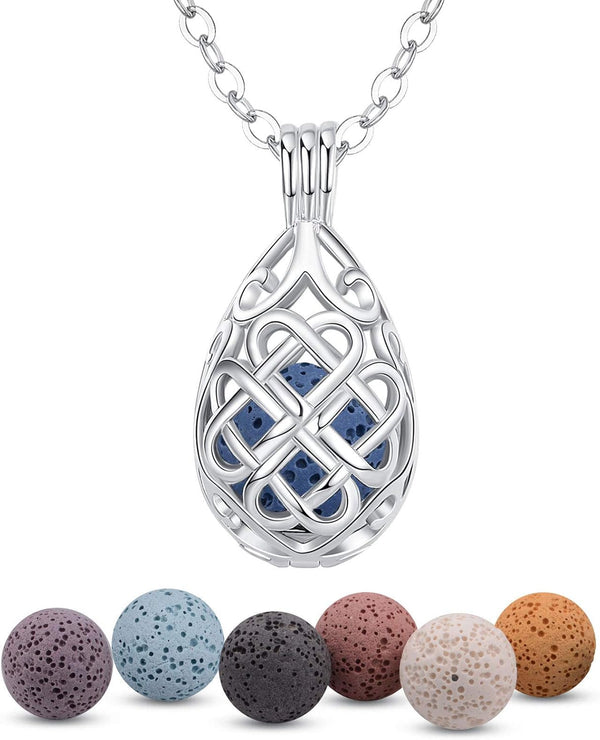 INFUSEU Aromatherapy Necklaces, Essential Oils Diffuser for Women with 7 Lava Rocks Stones, 24" Chain