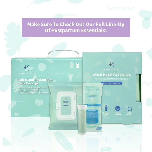 Mama & Wish Witch Hazel Pad Liners for Postpartum Care (24 count) | Full-Length Cooling Perineal Pads Liner