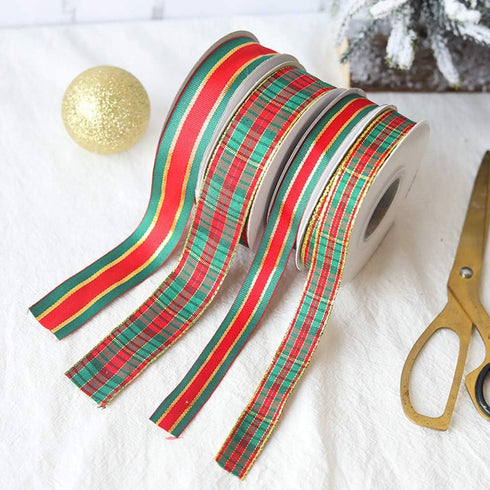 Christmas Checkered Plaid Ribbon, 25 Yard Each Roll, 100% Polyester for Crafts and Gift Wrapping