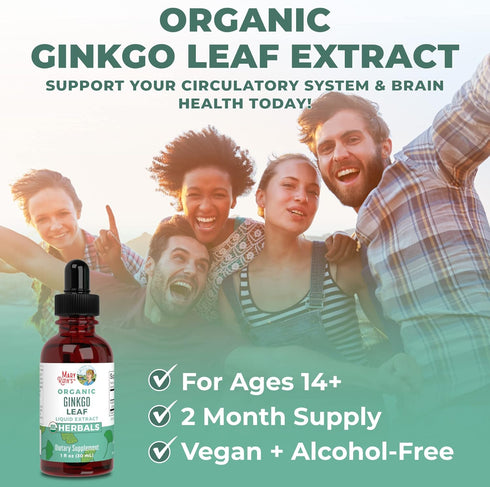 MaryRuth Organics Ginkgo Leaf Liquid Drops, 60 Servings - Herbal Nootropic for Circulatory & Nervous System Health