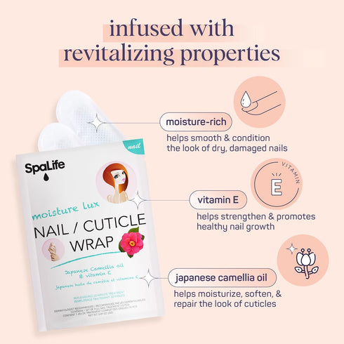 SpaLife Japanese Camellia Oil & Vitamin E Nail Cuticle Wrap 6-Pack (60 Count) - Hydrating Nail Masks