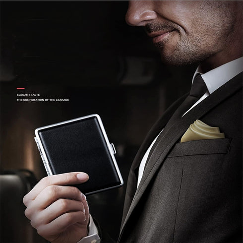 tlhaoa 20 2 84mm Cigarette Case Stylish Leather Surface Metal Box for Cigarettes Cigarette Box for Men and Women Ideal