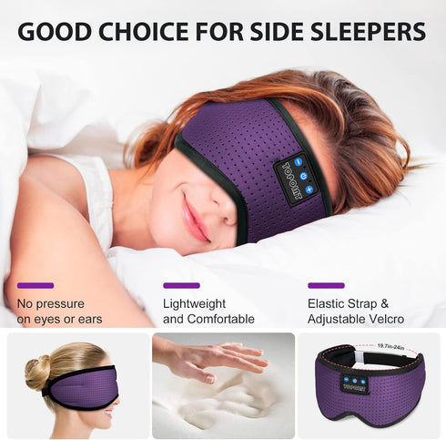 TOPOINT Bluetooth Sleep Eye Mask, Wireless Headphones for Travel with Microphone for Side Sleepers