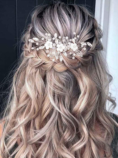 Unicra Silver Flower Bride Wedding Hair Vine | Rhinestone Hair Piece Jewelry for Women and Girls