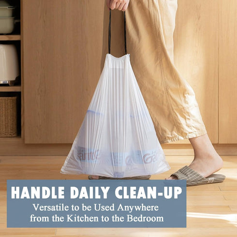 Small Trash Bags, 4 Gallon, 57 Count, Drawstring Liners, Pre-separated Unscented White Bathroom Trash Bags