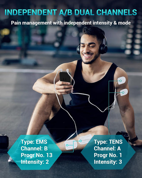 Comfytemp TENS Unit Muscle Stimulator for Pain Relief Therapy, Dual Channel EMS Unit with 24 Modes and 10 Electrode Pads