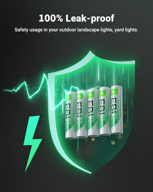 EBL Solar AAA Battery - for Outdoor Solar Lights Replacement, 1.2V 600mAh Rechargeable AAA Batteries, Triple A Battery