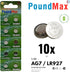PoundMax AG7 LR927 1.5v 10 Count Batteries Alkaline Button Cell Battery