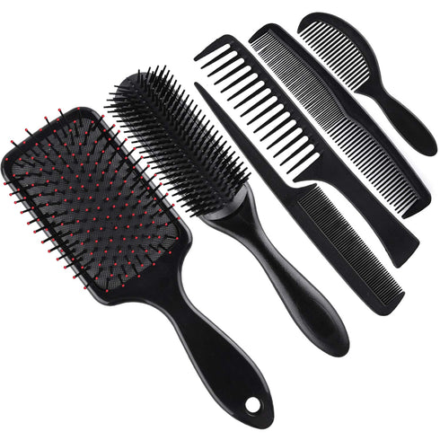 SIQUK 6 Pieces Hair Brush Comb Set, Paddle Brush and Black Combs for Men and Women, Wet, Dry, Curly Hair