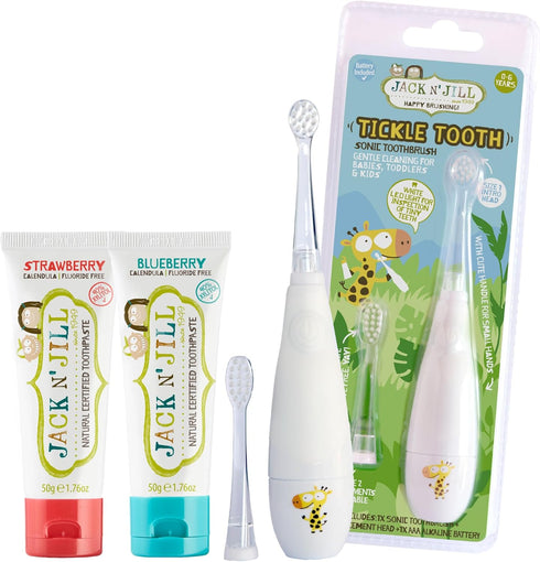 Jack N' Jill Tickle Tooth Toddler Toothbrush & Toothpaste Set, Organic Fruit Flavor for Tiny Teeth