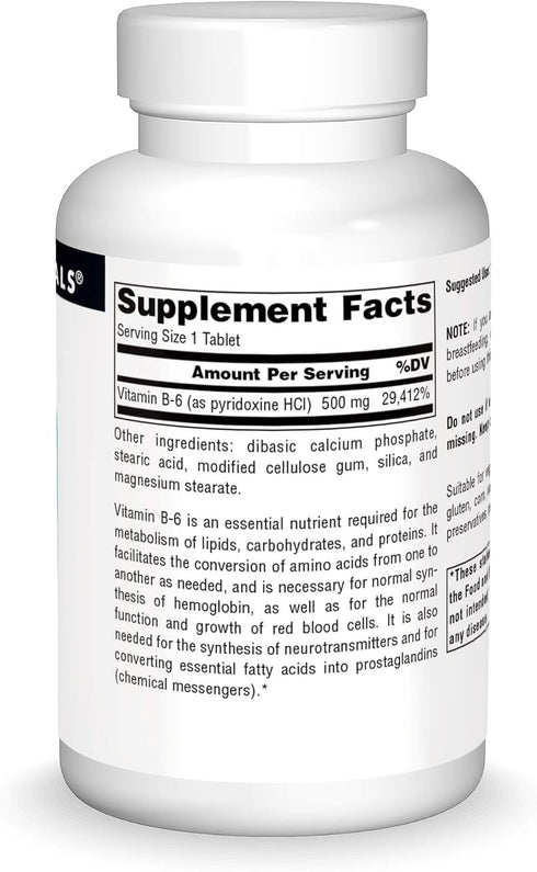 Source Naturals Vitamin B-6, 500 mg, Immune System Support, 100 Tablets
