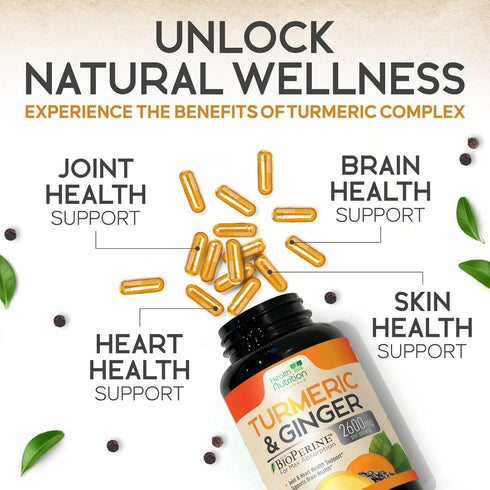 Turmeric Curcumin Supplement 2600mg with Organic Ginger & Turmeric, 95% Curcuminoids, BioPerine for Best Absorption