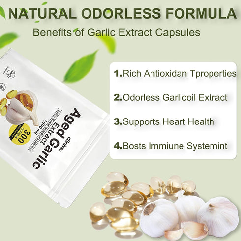 Immune 300 Aged Garlic Extract Capsules - Odorless Garlic Supplement for Heart & Support - Vegan, Non-GMO, Gluten-Free