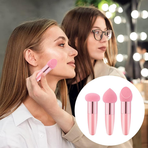 3Pcs Makeup Sponge, Facial Foundation Sponge, Professional Blending Sponge with Handle for Dry & Wet Use