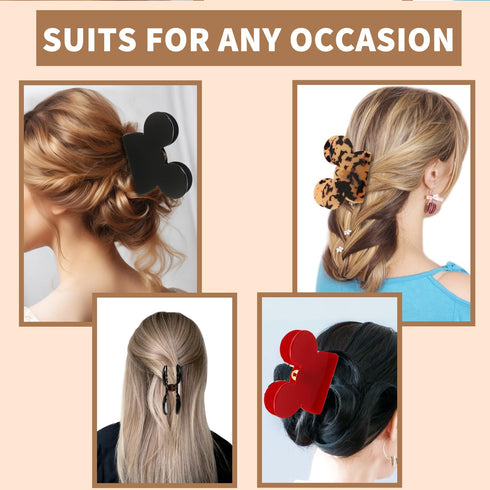 Mouse Ears Hair Claw Clips - BENOSPACE 3Pcs Acrylic Mouse Head Hair Clips for Women Fashion Hair Styling Accessories