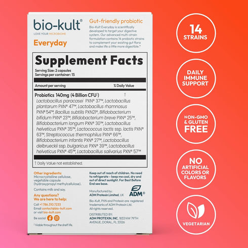 Bio-Kult Gut Health Probiotic Supplement - 14 Strains for Women & Men, Immune Support, 30 Count
