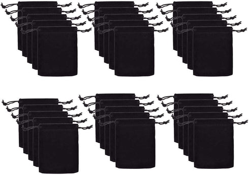JIAKAI 30pcs Velvet Double Drawstring Cloth Bag - Jewelry Drawstring Pouches for Small Items (Black)