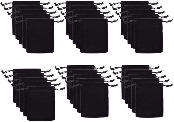 JIAKAI 30pcs Velvet Double Drawstring Cloth Bag - Jewelry Drawstring Pouches for Small Items (Black)