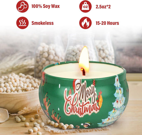 Set 2 Packs 2.5 oz Christmas Candles - Scented Candle Gift for Women, Candles for Home Scented, Stress Relief