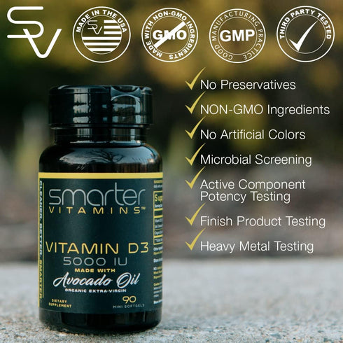 Smarter Vitamin D3 5000 IU in Avocado Oil - 90 Mini Softgels