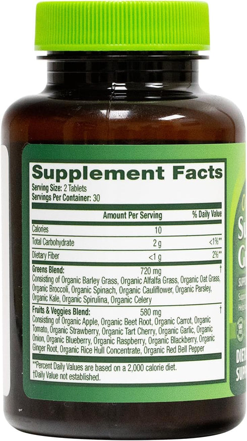 HealthA2Z 60 720mg 580mg Organic Superfood Greens | Tablets | Greens Blend | Fruits & Veggies Blend | Alfalfa