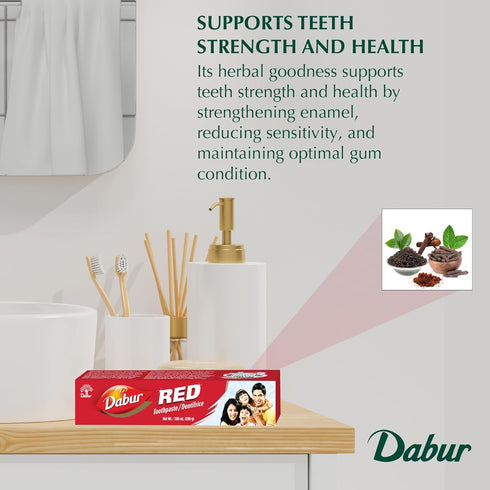 Dabur Red Natural Toothpaste - Ayurvedic Formula for Oral Care, Promotes Healthy Gums, Fresh Breath - 200GM Pk of 6