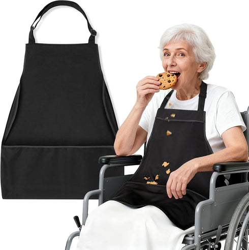 Noverlife Adjustable Adult Bib with Large Crumb Catcher Pocket, Reusable Eating Apron