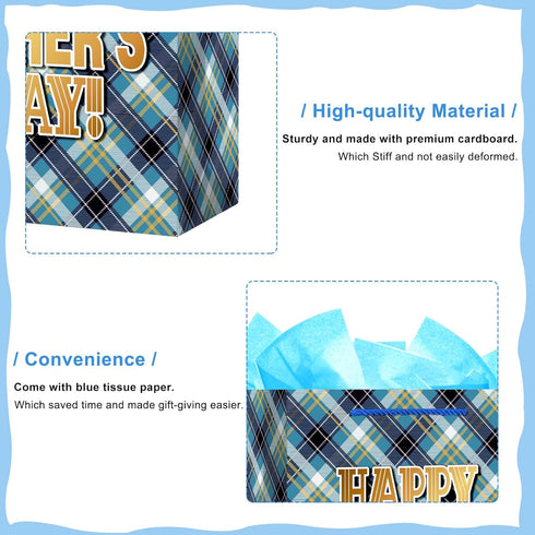 FaCraft Fathers Day Gift Bag - Large 13" Happy Fathers Day Gift Bag with Tissue Paper and Handle