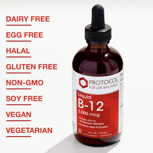 Protocol Liquid B-12 5,000mcg - Nervous System Support, Dairy Free & Vegan Vitamin B Liquid, 4 fl oz