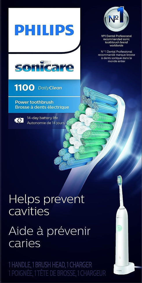 HX3411/04 1100 Philips Sonicare DailyClean Rechargeable Electric Power Toothbrush for Adults, White with Accessories