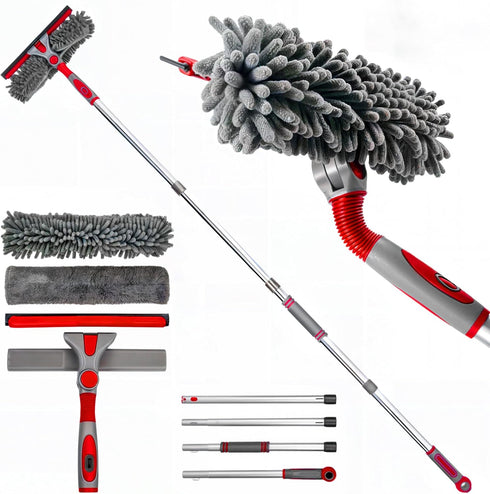 DSV Standard 2-in-1 Window Squeegee Tool, 60” Cleaning Kit with Bendable Head and Extension Pole for Home
