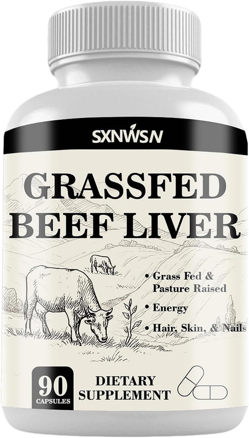 SXNWSN Grass Fed Beef Liver Capsules - Supports Energy Production, Detoxification, Digestion, Immunity