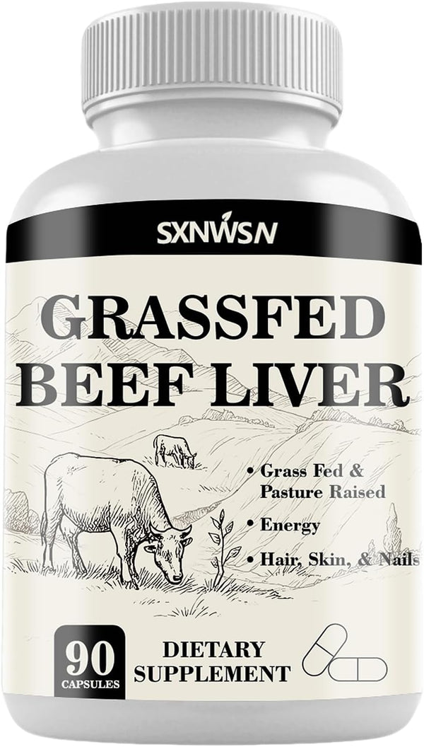 SXNWSN Grass Fed Beef Liver Capsules - Supports Energy Production, Detoxification, Digestion, Immunity