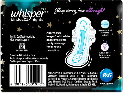 WHISPER 7 Ultra Overnight Sanitary Pads - Pieces (XL Plus)